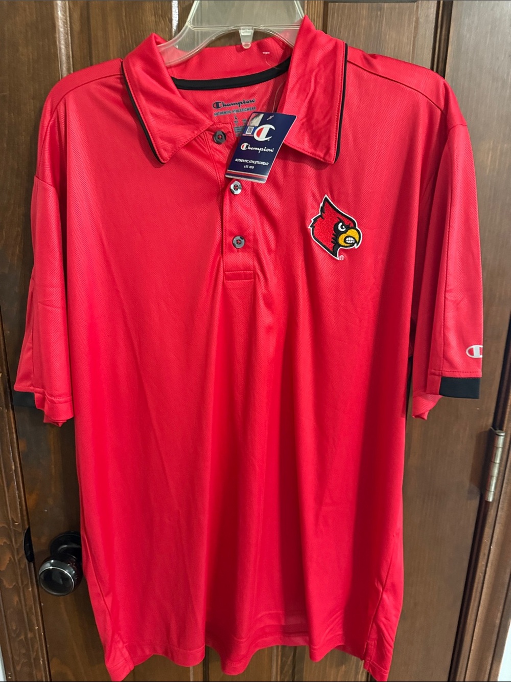 Champion Bright Red Polo with Louisville Cardinals Patch
